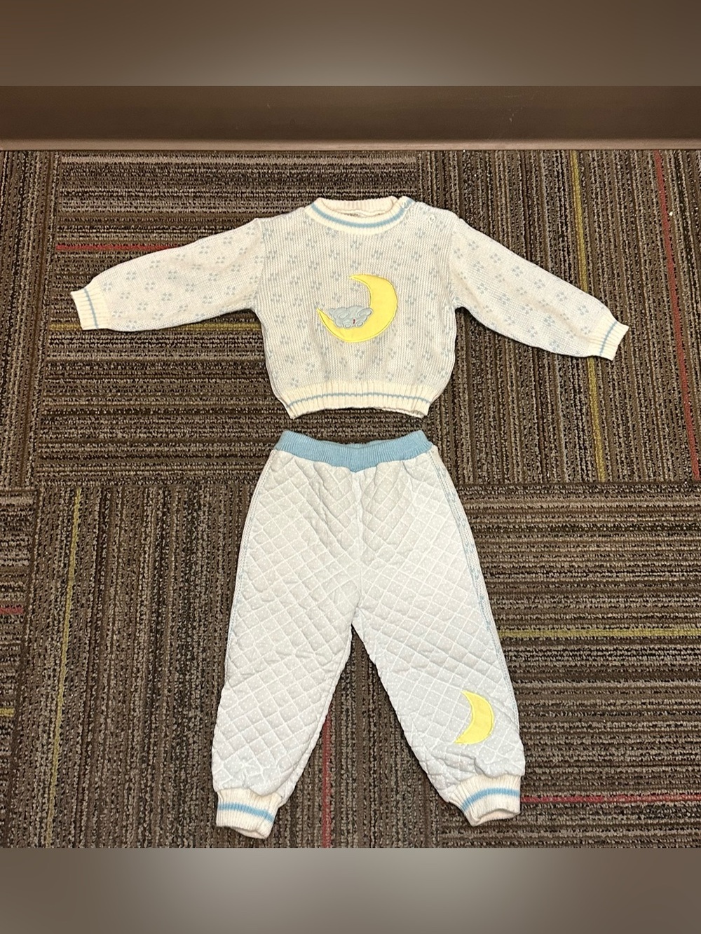 Vintage 80s Sears Baby Boy Outfit 24M blue sweater quilted pants